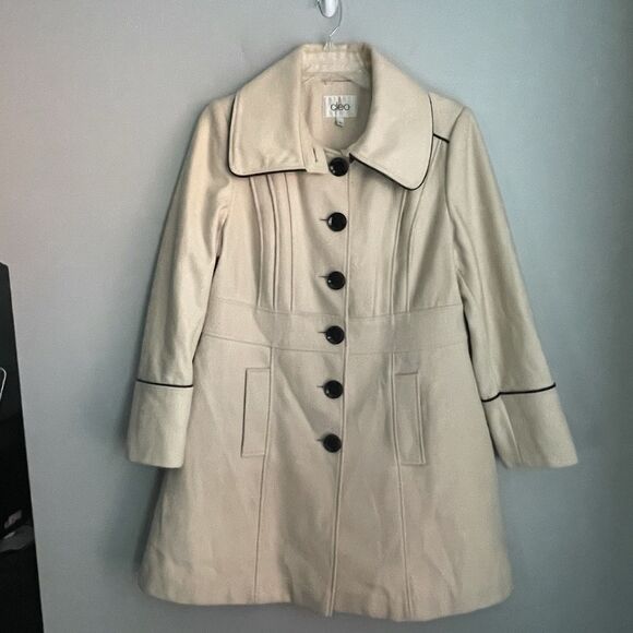 Pea Coat Women's Size 16 Wool Blend Cream/Ivory Button Up Career - Picture 1 of 16
